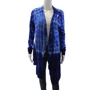 Three Dots Womens Tye Die Open Front Long Sleeved Casual Cardigan Blue Size M